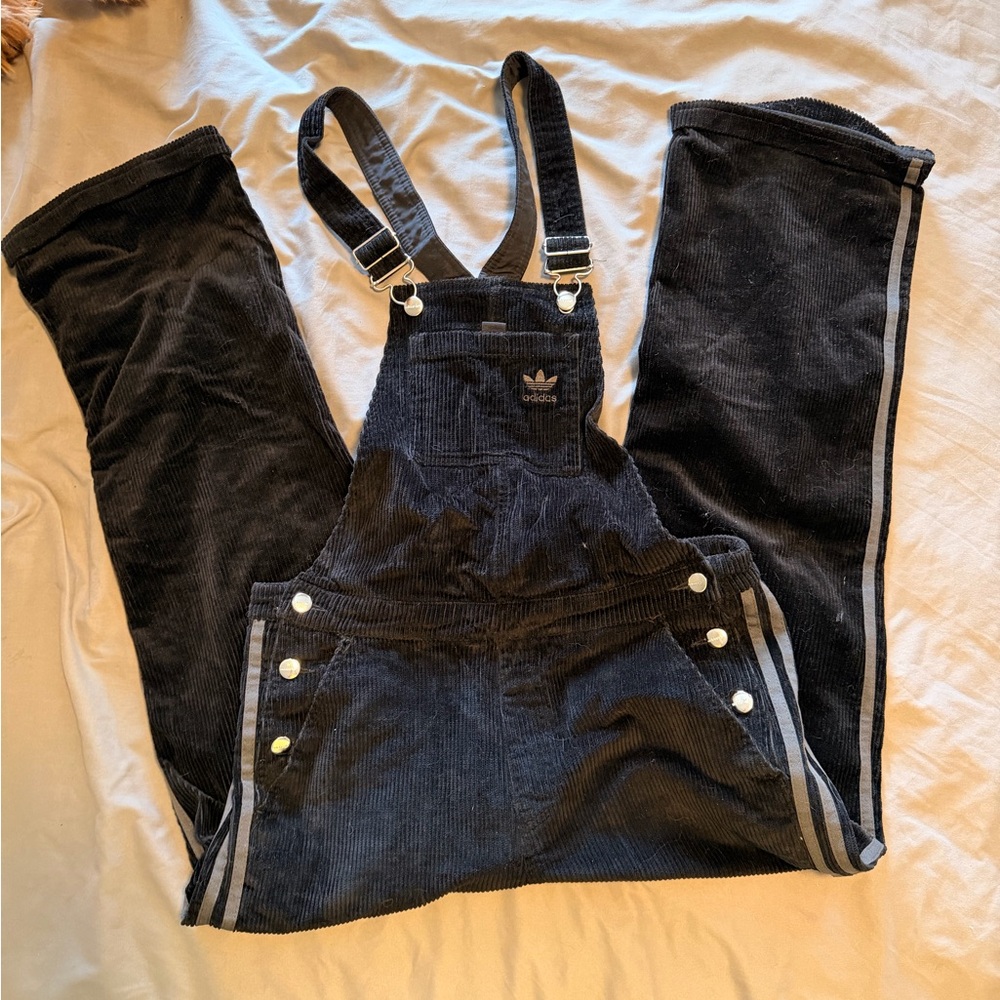 adidas Black Corduroy Overalls with Trefoil Bib